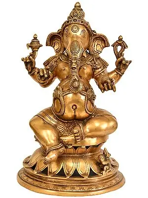 14" Lalitasana Ganesha In Brass | Handmade | Made In India