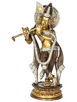 11" Krishna Statue in Brass | Handmade | Made in India