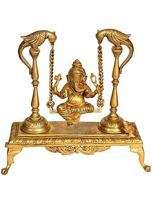 10" Lord Ganesha on a Parrot Swing In Brass | Handmade | Made In India