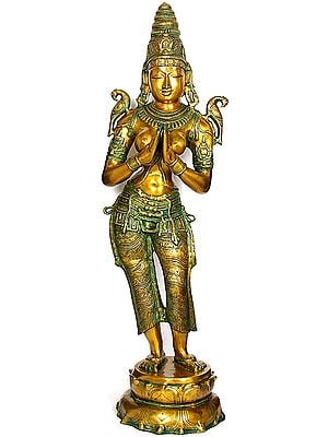 45" Large Size Dwara-Devi (The Celestial Doorkeeper Flanking Temple Doors) In Brass | Handmade | Made In India