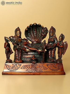 6" Lord Brahma Emerging from Navel of Lord Vishnu | Handmade Brass Statue
