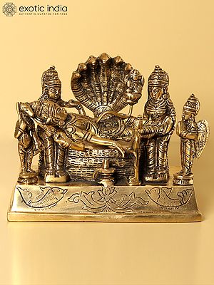 6" Lord Brahma Emerging from Navel of Lord Vishnu | Handmade Brass Statue