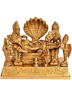 6" Lord Brahma Emerging from the Navel of Lord Vishnu In Brass | Handmade | Made In India