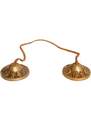 Small 2" Ashtamangala Tibetan Buddhist Cymbals In Brass | Handmade | Made In India