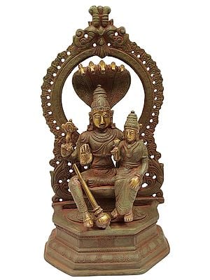 10" Lord Vishnu with Goddess Lakshmi In Brass | Handmade | Made In India