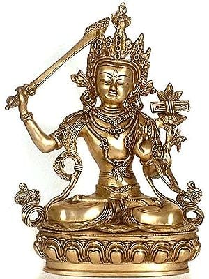 12" Tibetan Buddhist Deity- Manjushri In Brass | Handmade | Made In India