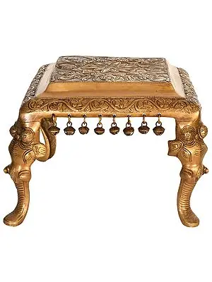 Brass Ritual Chowki with Elephant Legs and Ghungroos