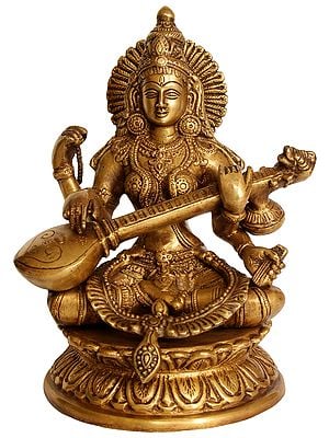 9" Goddess Saraswati in Brass | Handmade | Made In India