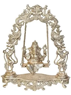 18" Ganesha On a Swing In Brass | Handmade | Made In India