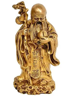7" Longevity Shou Brass Statue | Handmade | Made in India
