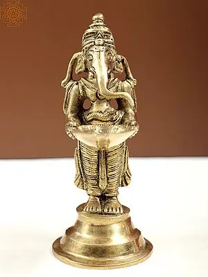 5" Auspicious Ganesha Lamp In Brass | Handmade | Made In India
