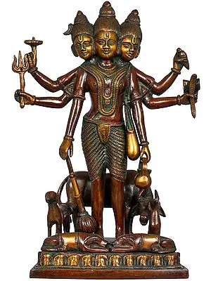 12" Lord Dattatreya In Brass | Handmade | Made In India