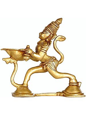 4" Brass Hanuman Lamp for Shri Rama Puja | Handmade