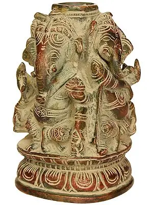 4" Brass Stand with Four Ganesha Figures | Made in India