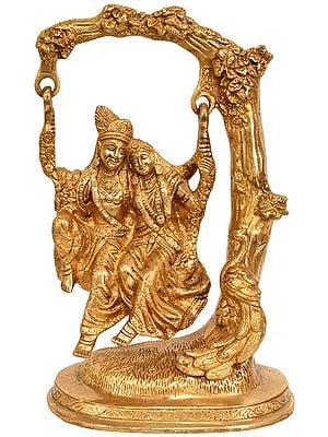 10" Radha and Krishna Swing Together In Brass | Handmade | Made In India