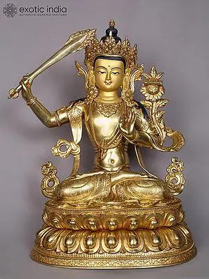 15" Manjushri Copper Statue from Nepal | Buddhist Deity Idols