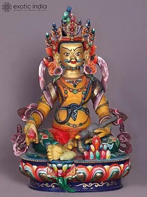 13" Lord Kubera Copper Statue from Nepal | Copper Idol with Gold Plated