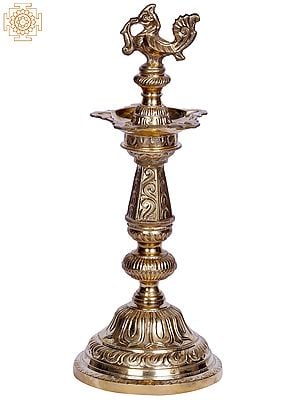 15" Brass Peacock Design Oil Lamp