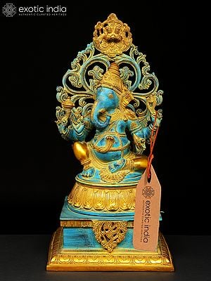 20" Lord Ganesha Seated on High Pedestal with Kirtimukha