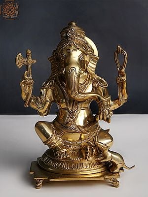 8" Lord Ganesha Seated on Pedestal