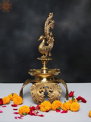 15" Brass Decorative Peacock Lamp