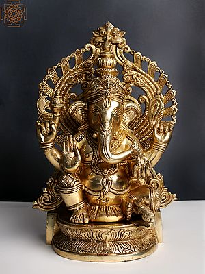 14" Lord Ganesha Seated on Kirtimukha Throne