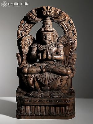 17" Garuda - Vahana of Lord Vishnu in Namaska Gesture | Wood Carved Statue