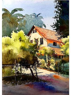 Entrance In Village Residence | Watercolor On Paper | By Abhijeet Bahadure