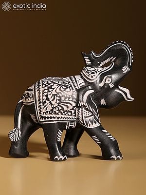 4" Elephant Idol with Upraised Trunk | Stone Statue from South India