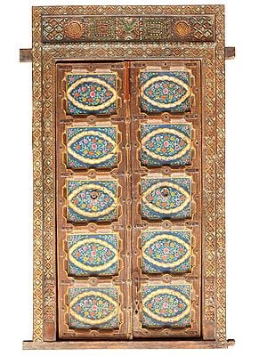 84" Large Floral Design Wooden Door | Vintage Indian Door