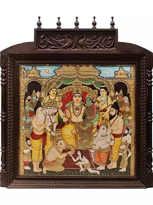 Shiva Darbar Tanjore Painting | Traditional Colors With 24 Karat Gold | WIth Teakwood Frame