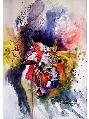A Decorated Bull | Watercolor Painting