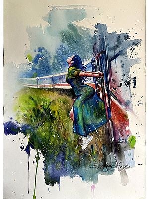 Woman on a Train | Watercolor Painting