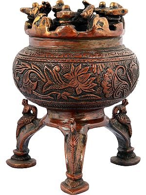 5" Incense Burner with Nandi, Shiva Linga and Peacock Legs in Brass