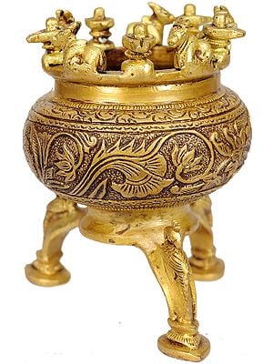 5" Incense Burner with Nandi, Shiva Linga and Peacock Legs In Brass | Handmade | Made In India