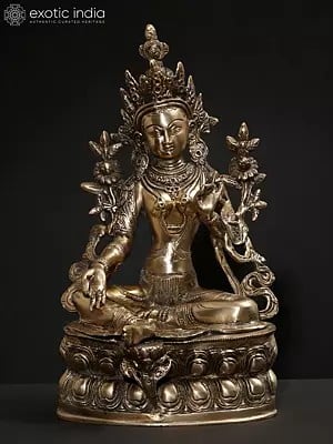14" (Tibetan Buddhist Deity) Goddess Green Tara In Brass | Handmade | Made In India