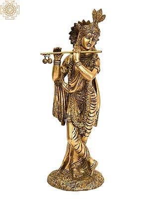 9" Lord Krishna Playing Flute | Handmade Brass Statue | Made in India