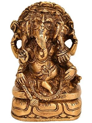 4" Three Headed Lord Ganesha In Brass | Handmade | Made In India
