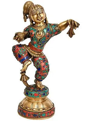 11" Baby Krishna Dancing in Ecstasy | Handmade Brass Inlay Statue