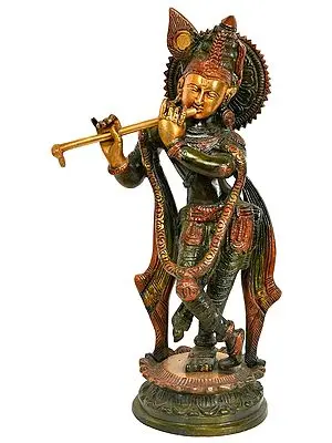 11" Lord Krishna Playing Flute In Brass | Handmade | Made In India