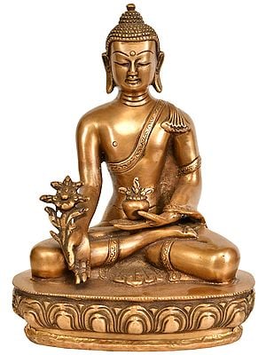 9" Handcrafted Medicine Buddha Brass Statue | Lord Bhaishajyaguru Figurine