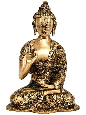 8" Tibetan Buddhist Lord Buddha Preaching His Dharma with Life Scenes on Robe In Brass | Handmade | Made In India