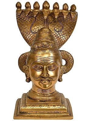 9" Shiva as Bhairava Protected by Seven Hooded Serpent In Brass | Handmade | Made In India