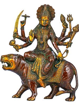 12" Eight Armed Goddess Durga In Brass | Handmade | Made In India