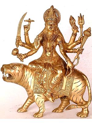 12" Eight Armed Goddess Durga In Brass | Handmade | Made In India