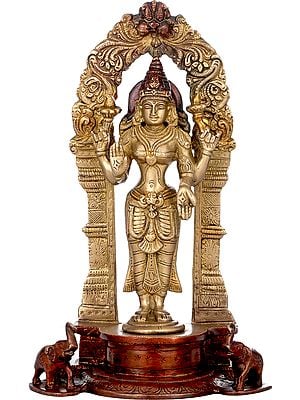 9" Standing Goddess Lakshmi Statue with Prabhavali in Brass