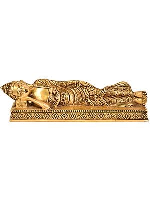 10" Brass Mahaparinirvana Buddha Statue (Robes Decorated with Floral Motifs)