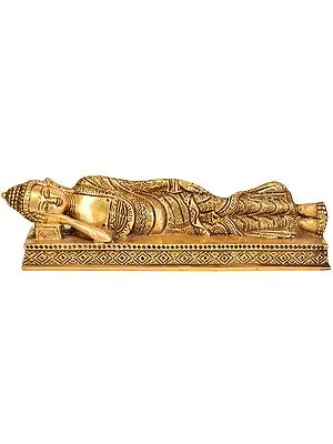 10" Tibetan Buddhist Deity - Mahaparinirvana Buddha (Robes Decorated with Floral Motifs) In Brass | Handmade | Made In India
