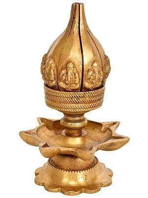 4" Ganesha Lotus Petals Lamp In Brass | Handmade | Made In India
