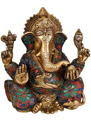 8" Lord Ganesha Seated in Easy Posture In Brass | Handmade | Made In India